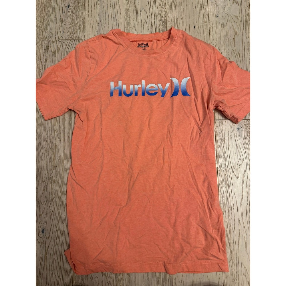 Hurley Boys Graphic T-Shirt Coral Orange Blue Gradient Logo Tee Size XL 13-15Y